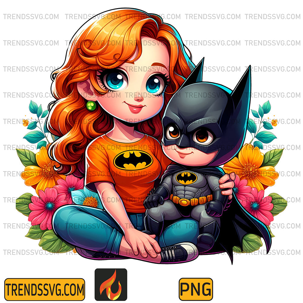 BatmanMomAndBoySuperheroPng