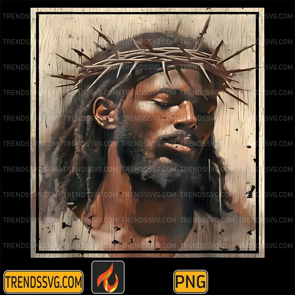 Black-Jesus-Face-Of-Jesus-Cross-With-Crown-Of-Thorns-Png