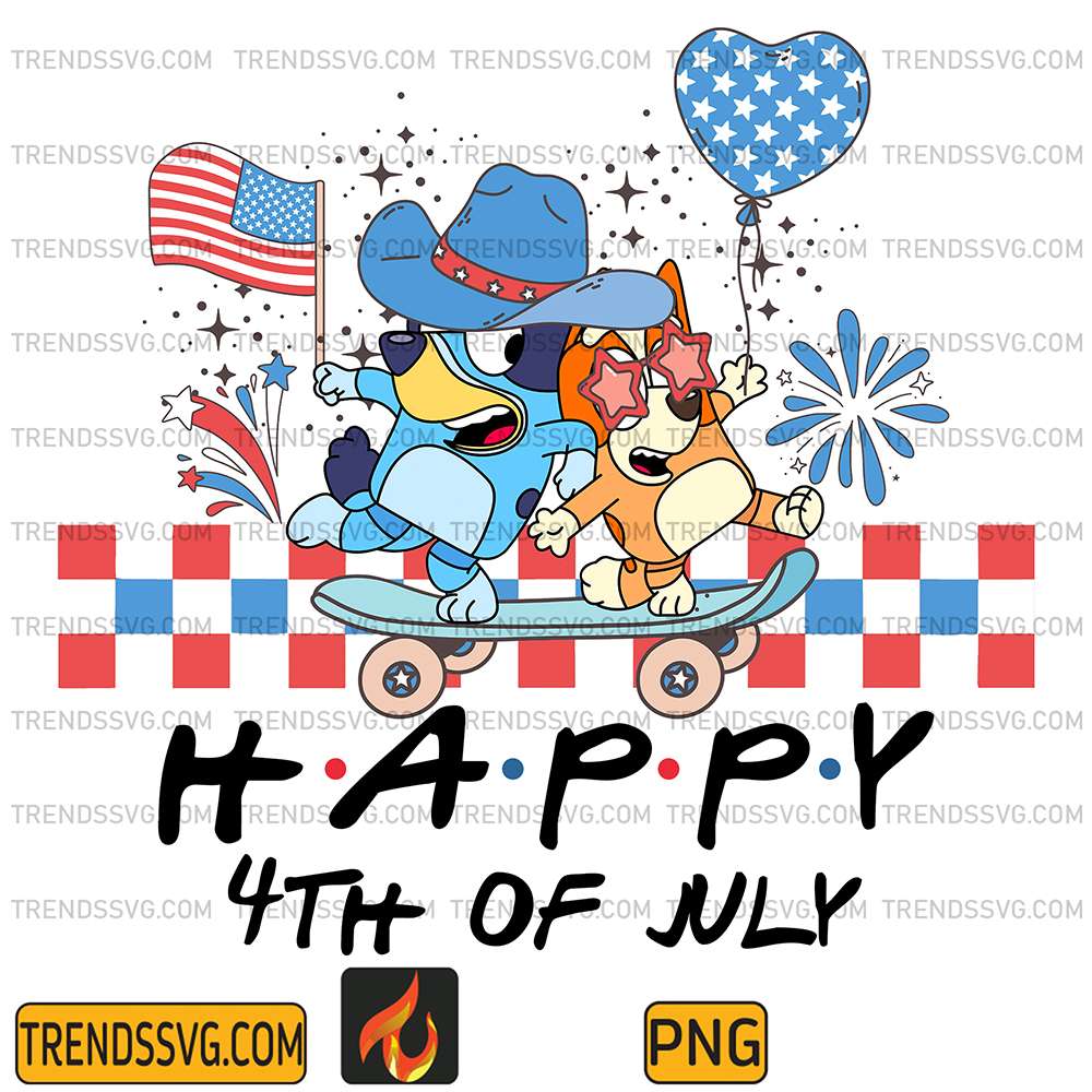Bluey-And-Bingo-America-Happy-4th-Of-July-Png