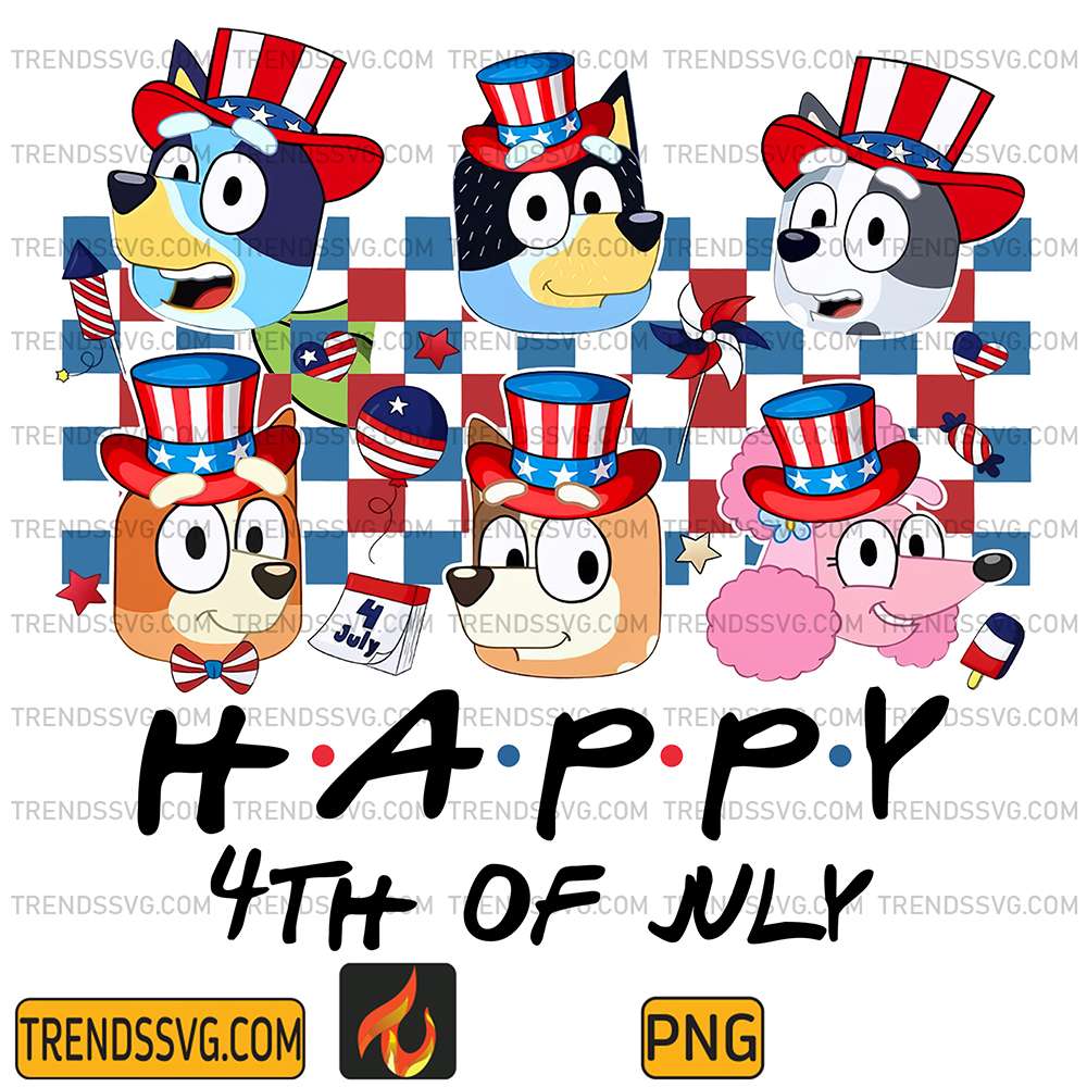 Bluey-Friends-America-4th-Of-July-Png