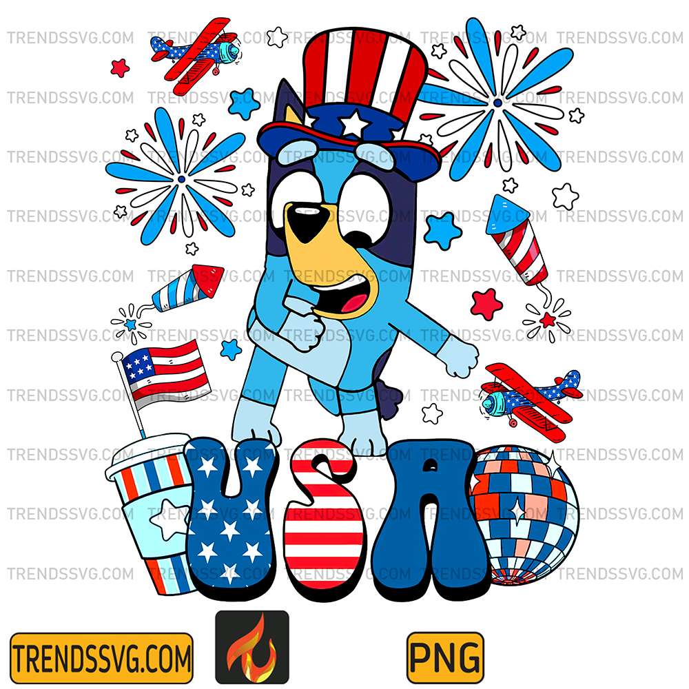 Bluey-Usa-America-4th-Of-July-Png