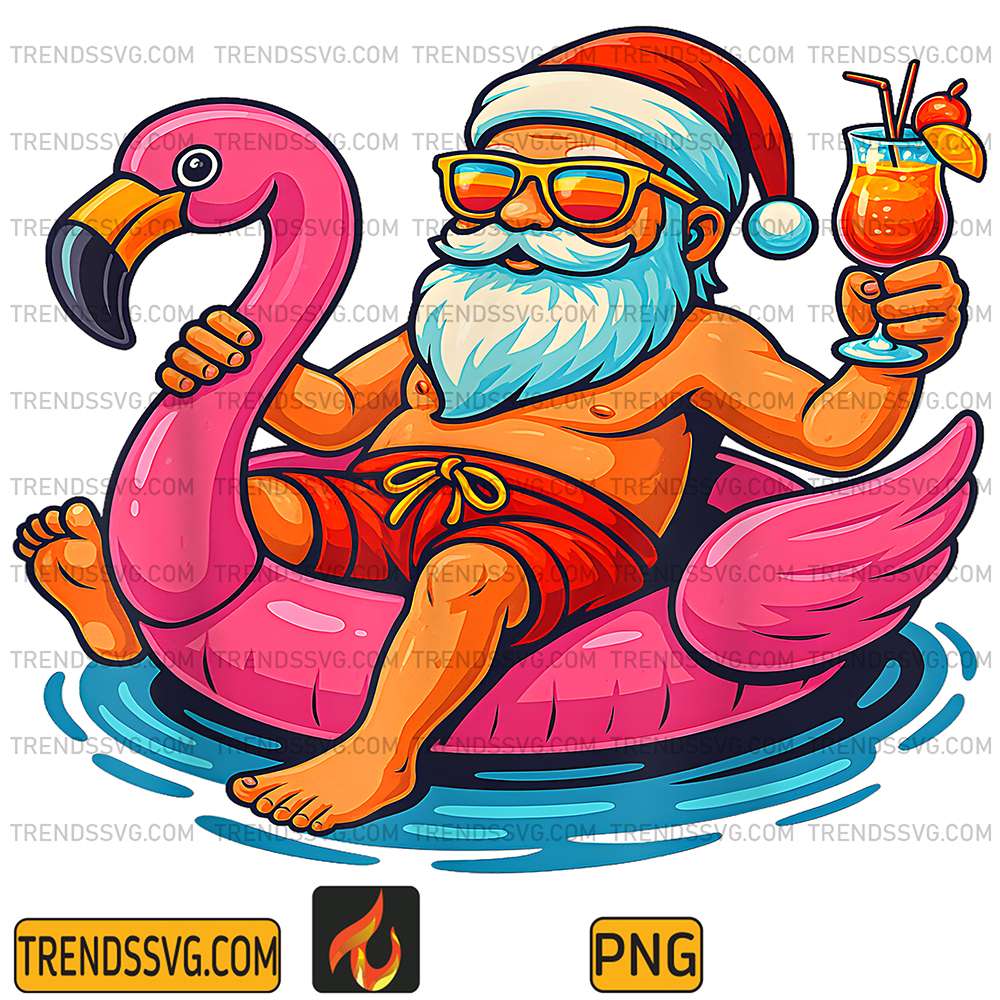 Christmas-In-July-Santa-Flamingo-Summer-Xmas-Png