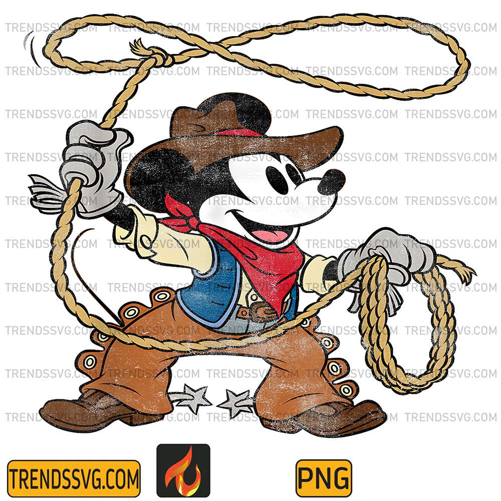 Disney Mickey Mouse Cowboy Costume Western Vintage Look Png TRENDSSVG