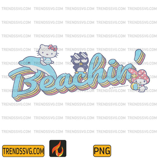 Hello-Kitty-My-Melody-Badtz-Maru-Beaching-Summer-Vibes-Png