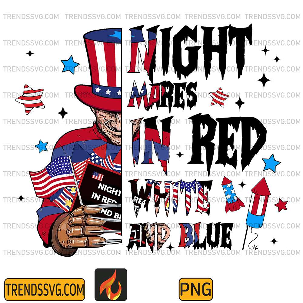 Horror-Freddy-Krueger-Night-Mares-In-Red-White-And-Blue-Movies-4th-Of-July-Png