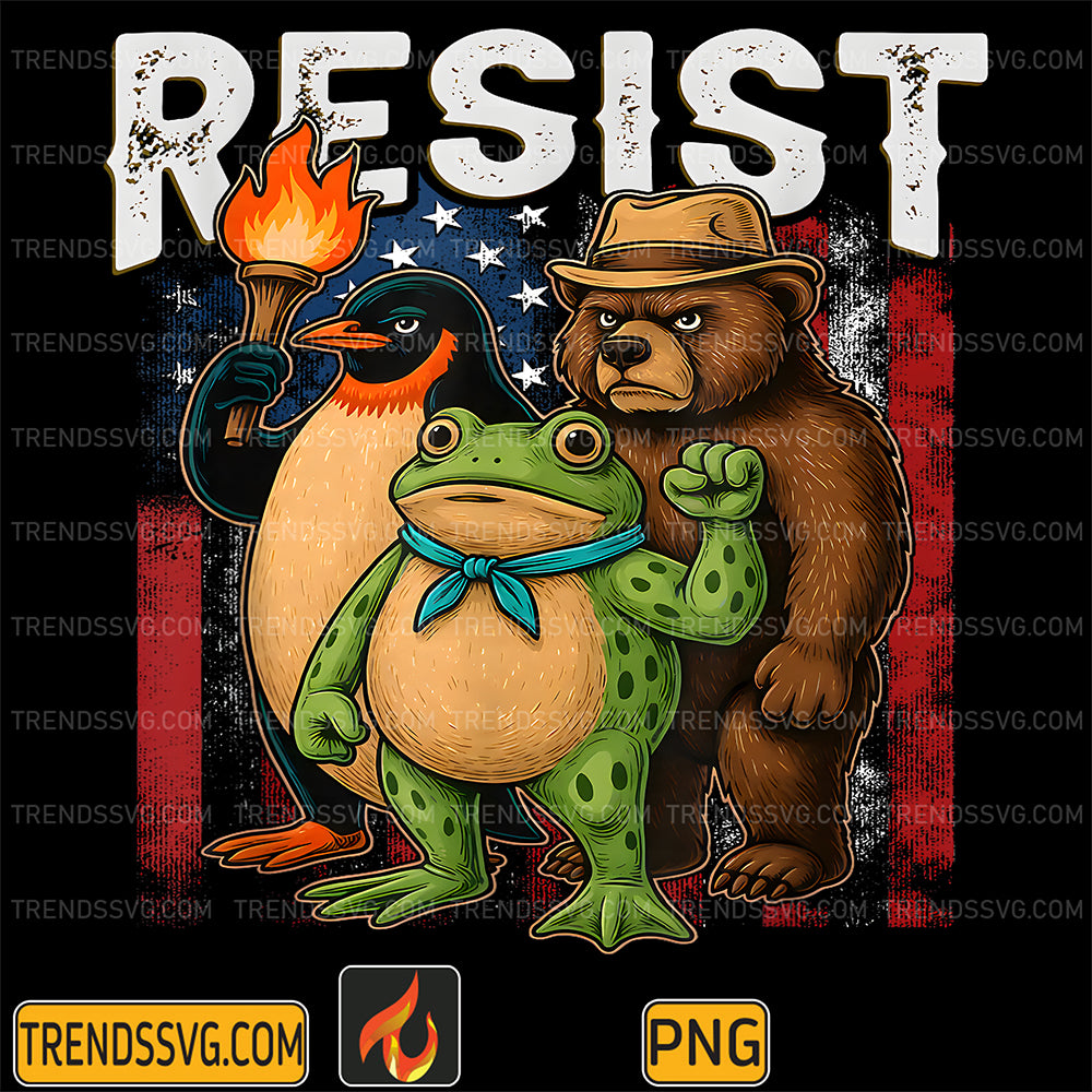 Penguin-Frog-Bear-Resist-Protest-Against-Tariffs-Png-1