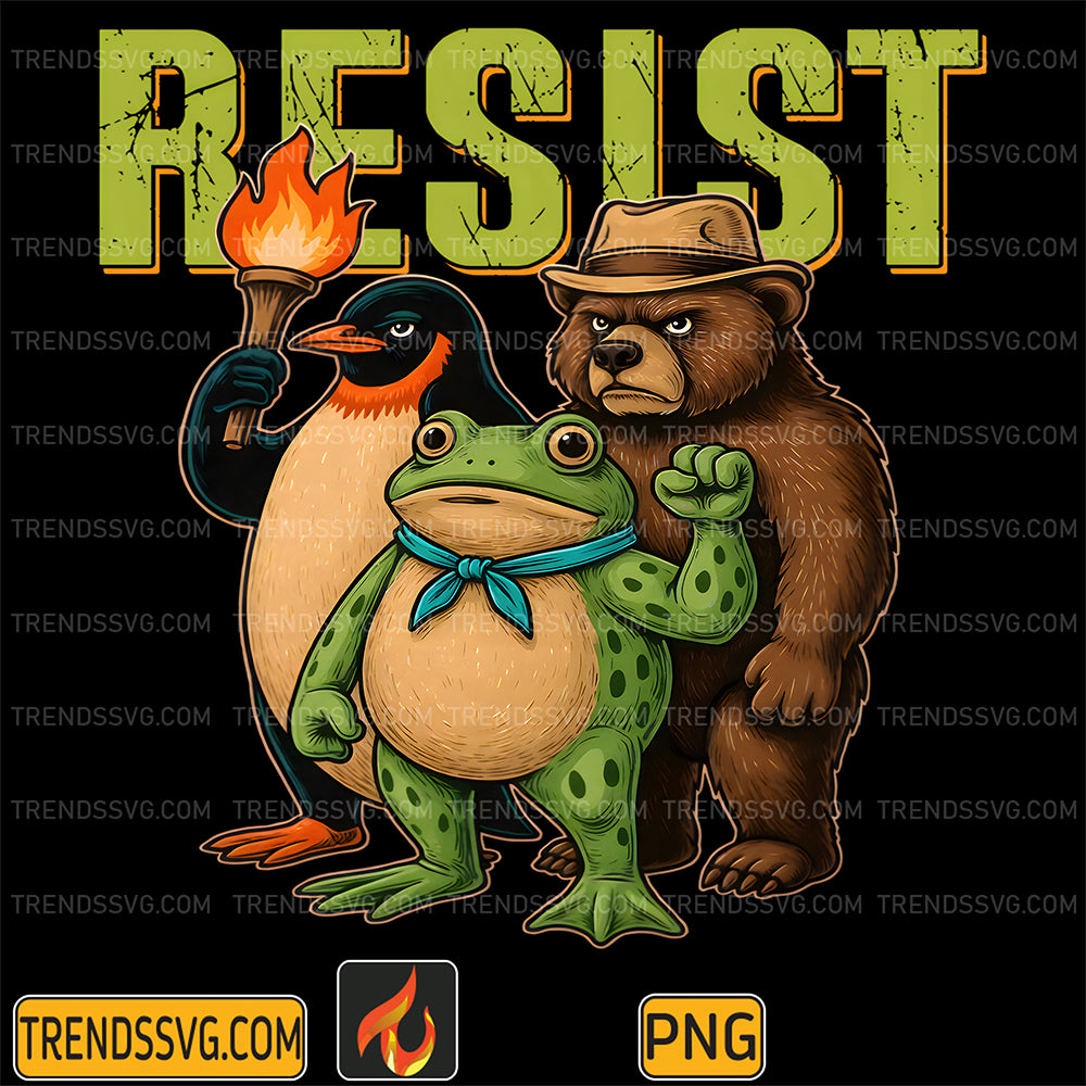 Penguin-Frog-Bear-Resist-Protest-Against-Tariffs-Png
