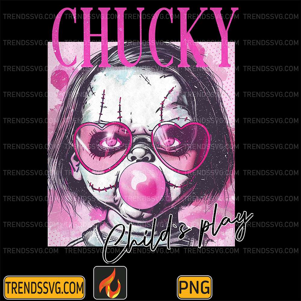 Retro-Halloween-Horror-Chucky-Characters-Blowing-Bubble-Png