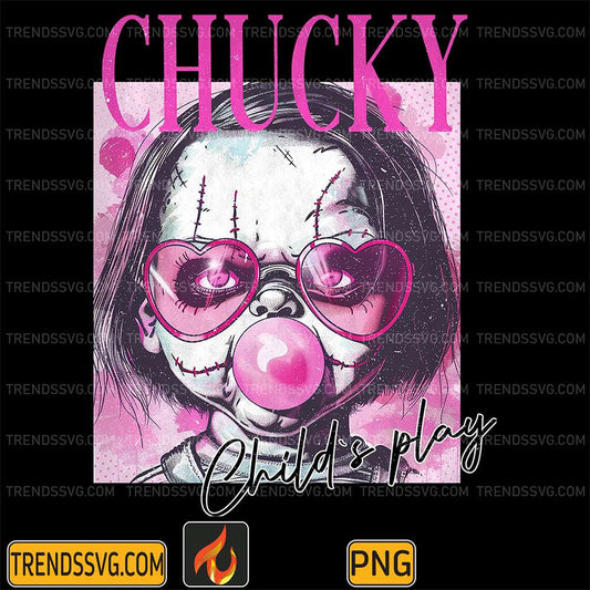 Retro-Halloween-Horror-Chucky-Characters-Blowing-Bubble-Png