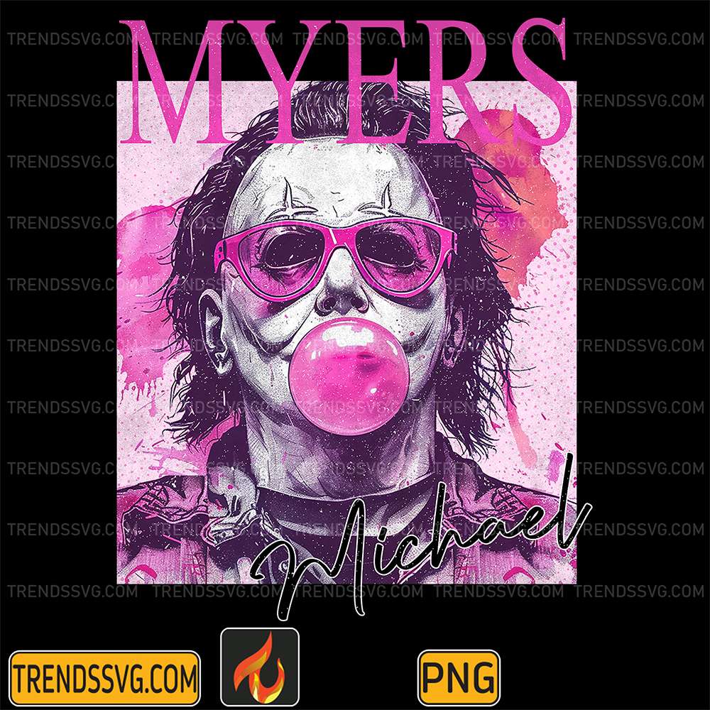 Retro-Halloween-Horror-Mychael-Myers-Characters-Blowing-Bubble-Png-1