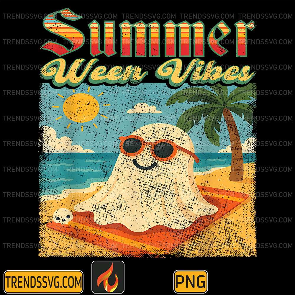 Summer Ween Vibes Ghost Funny Summer Halloween Png TRENDSSVG