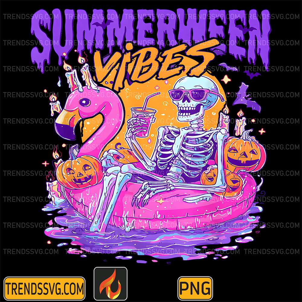 Summerween-Vibes-Spooky-Skeleton-Flamingo-Pool-Halloween-Png