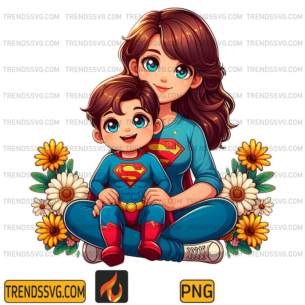 SupermanMomAndBoySuperheroPng