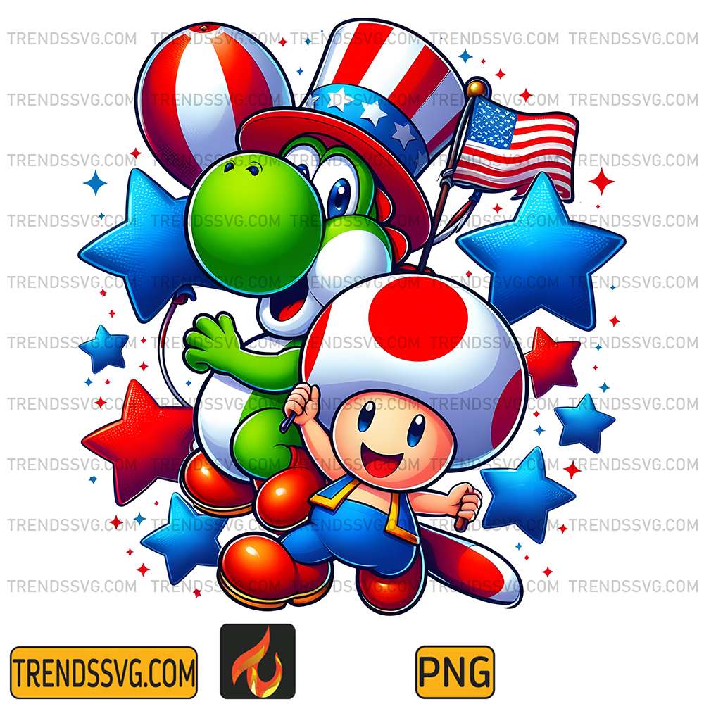 Toad-And-Yoshi-America-4th-Of-July-Png
