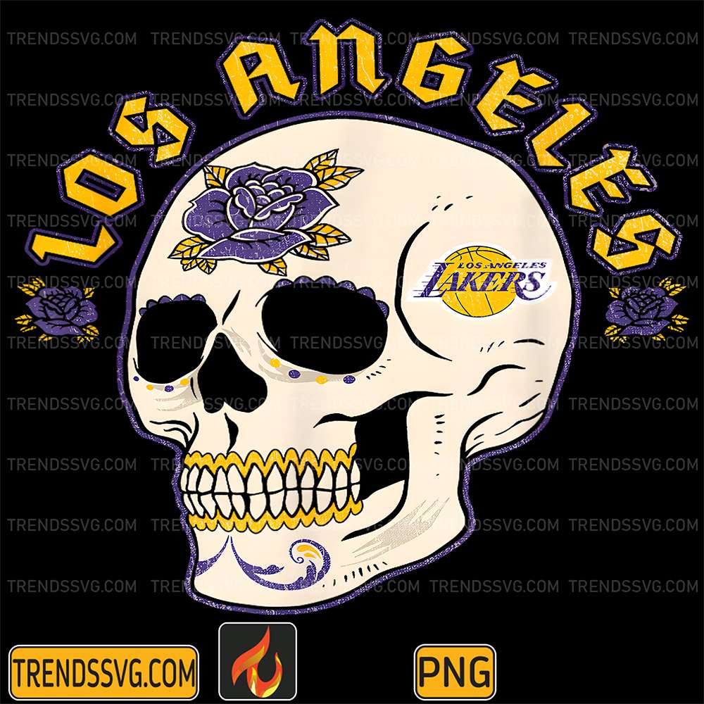 nba-los-angeles-lakers-halloween-floral-skull-png