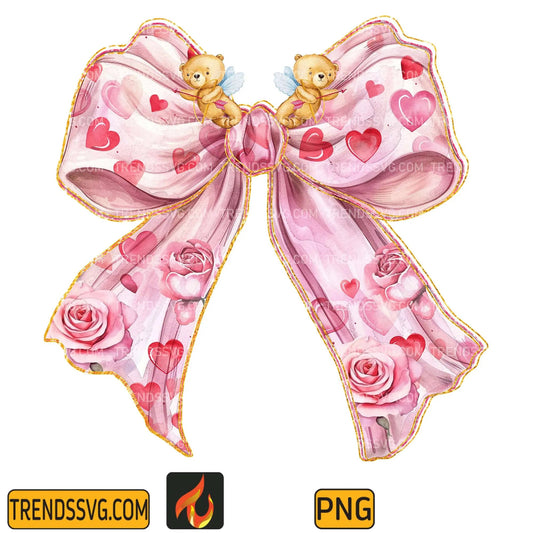 Teddy bear Valentines Day Coquette Bow Png TRENDSSVG