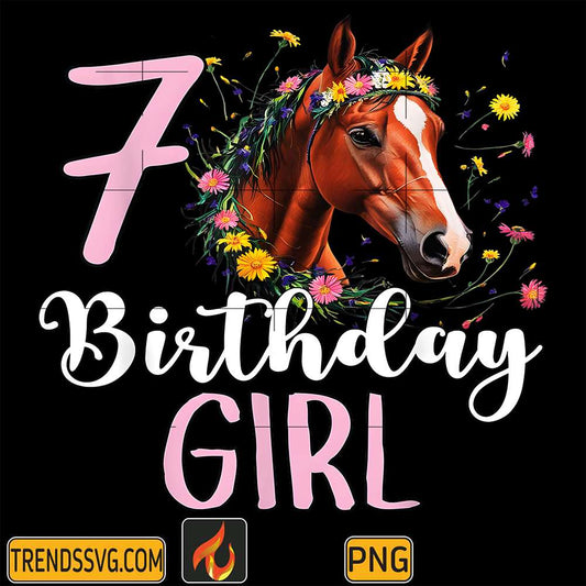 7th-Birthday-Horse-Wildflowers-7-Years-Old-Birthday-Girl-Png