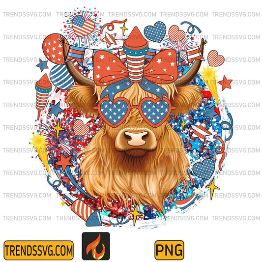 America-Highland-Cow-4th-Of-July-Png