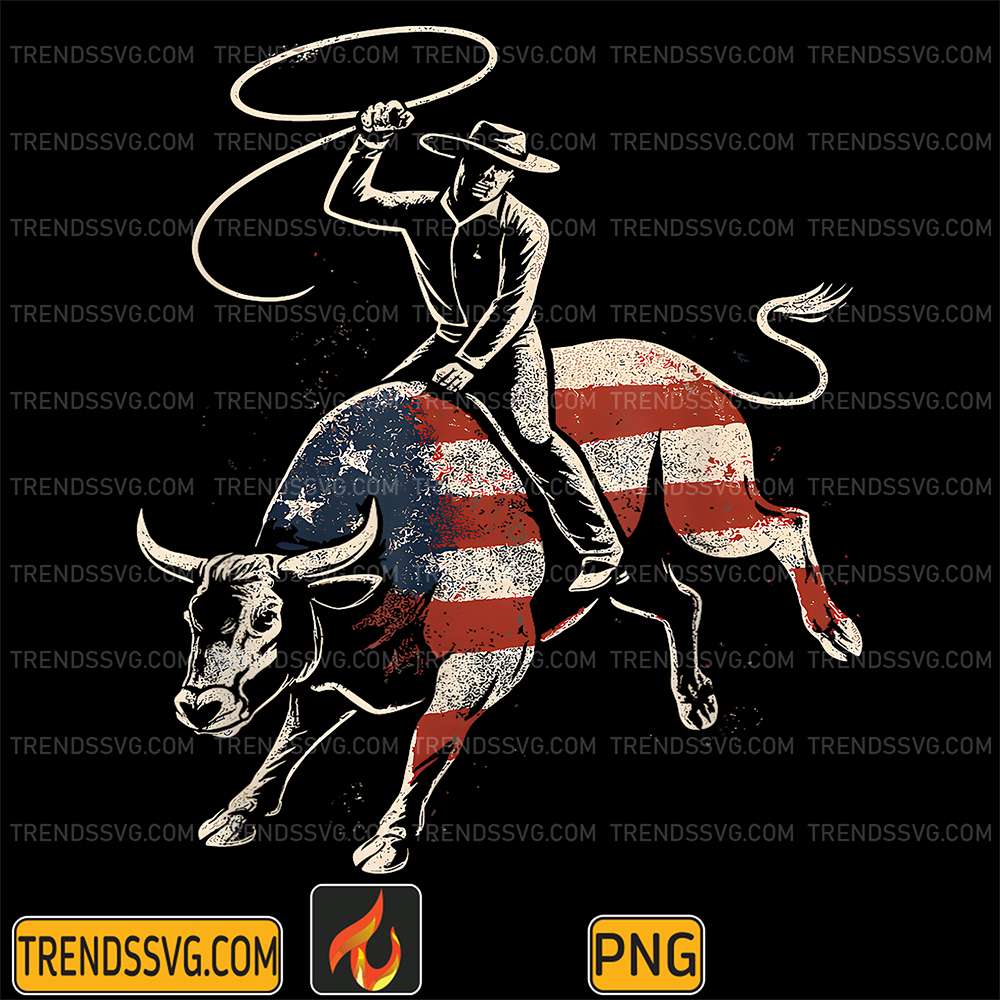 American-Rodeo-Bull-Rider-USA-Flag-Patriotic-Western-Cowboy-Png