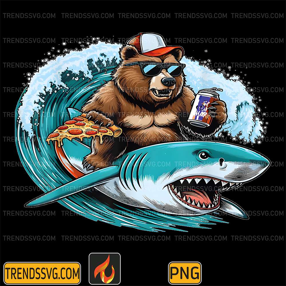 Bear-Shark-Pizza-Beer-Wave-Fun-Png