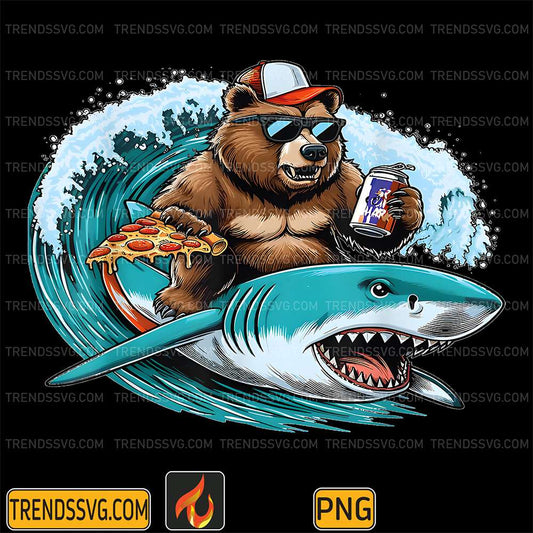 Bear-Shark-Pizza-Beer-Wave-Fun-Png