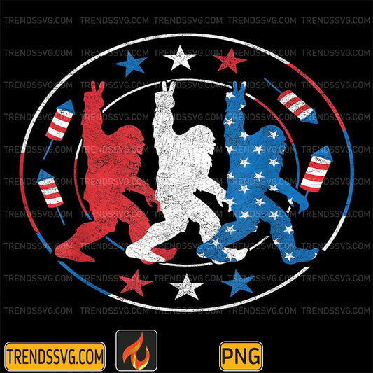 Big-Foot-Fireworks-4th-Of-July-Sasquatch-American-US-Flag-Png