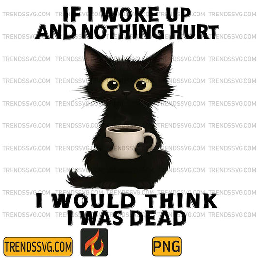 Black-Cat-If-I-Woke-Up-And-Nothing-Hurt-I-Would-Think-I-Was-Dead-Png