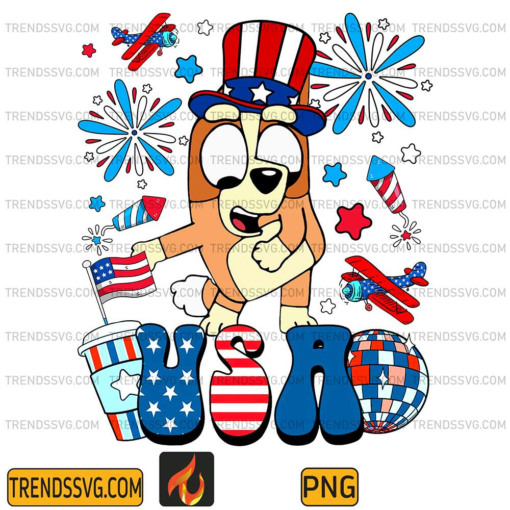 Bluey-Bingo-Usa-America-4th-Of-July-Png