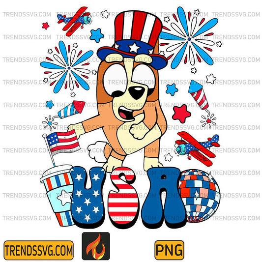 Bluey-Bingo-Usa-America-4th-Of-July-Png
