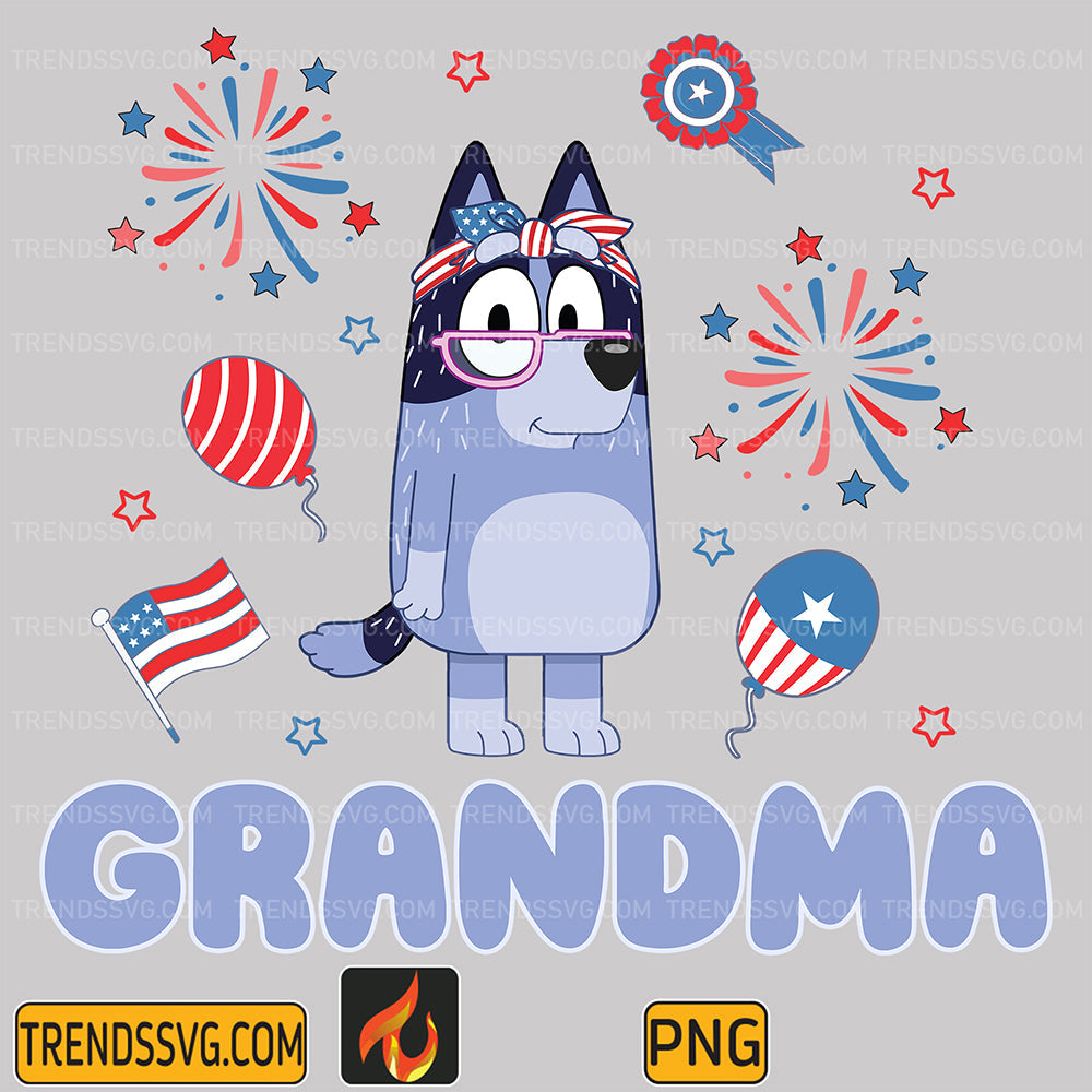 Bluey-Nana-Grandma-4th-Of-July-Png