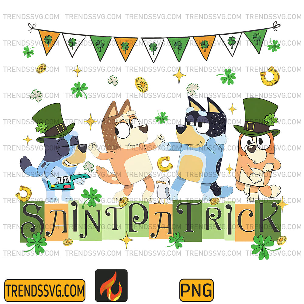 BlueyFamilySaintPatrickPartyPng