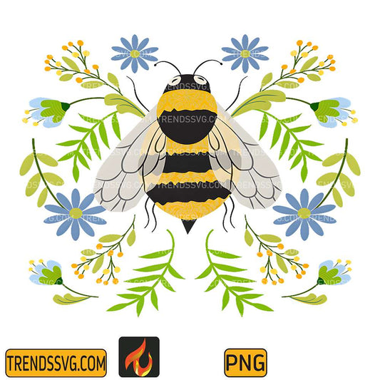 Boho-Bee-And-Flowers-Png