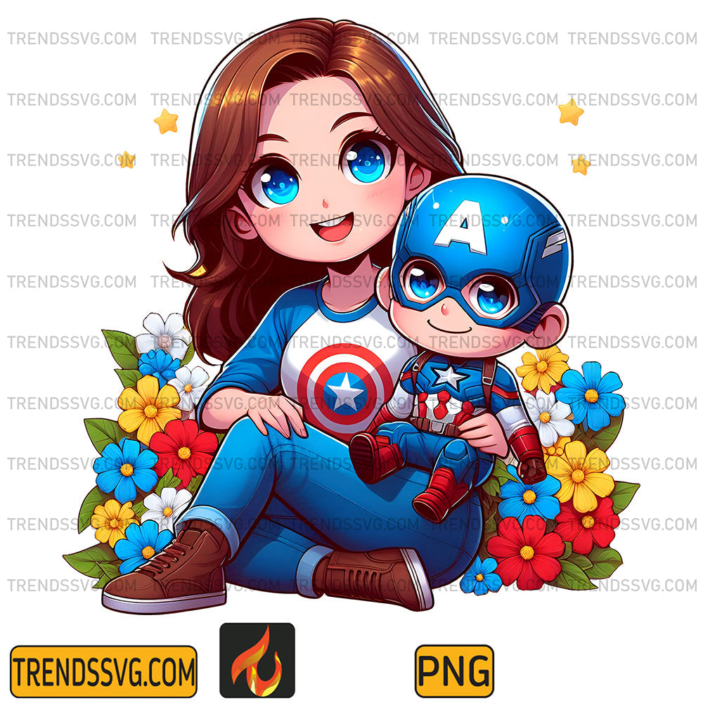 CaptainAmericaMomAndBoySuperheroPng