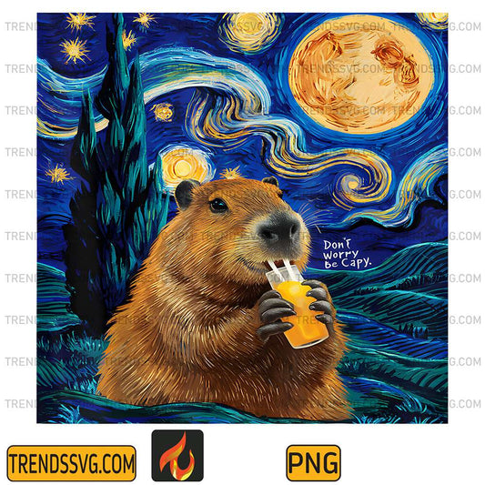 Capybara-In-Van-Gogh-Starry-Night-Don-t-Worry-Be-Capy-Png