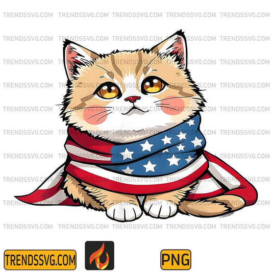 Cat-Summer-Flag-US-Memorial-Day-Png