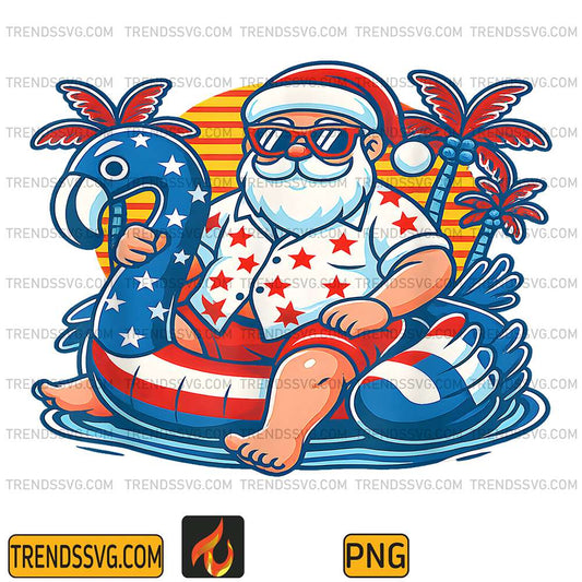 Christmas-In-4Th-Of-July-Santa-Flamingo-Pool-Float-Summer-Png