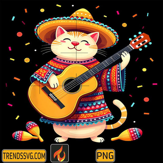 Cinco-De-Mayo-Guitar-Cat-Mexican-Sombrero-Png