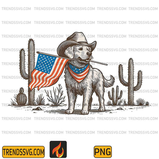 Cowboy-Golden-Retriever-Patriotic-4th-Of-July-Png