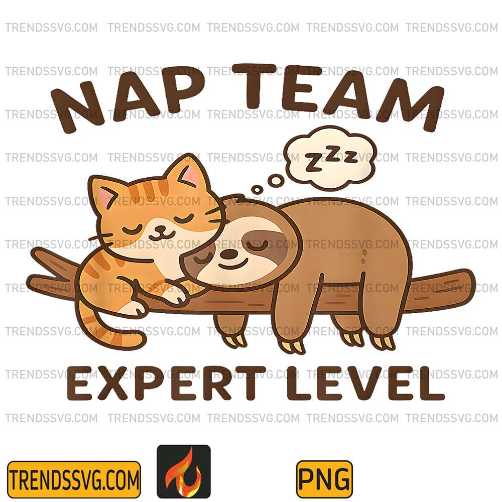 Cute-Kawaii-Cat-And-Sloth-Sleeping-Nap-Team-Expert-Level-Png