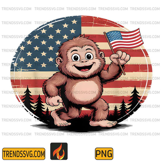 Cute-Patriotic-Baby-Bigfoot-Holding-Flag-4th-Of-July-Png