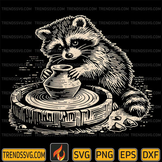 Cute-Raccoon-At-Pottery-Wheel-Throwing-Animal-Pottery-Svg