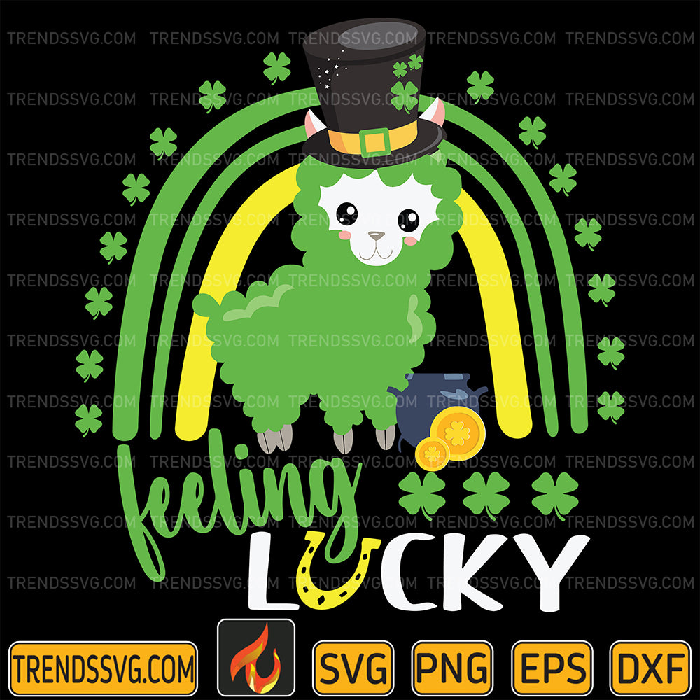 CuteStPatricksDayRainbowLlamaFeelingLuckySvg
