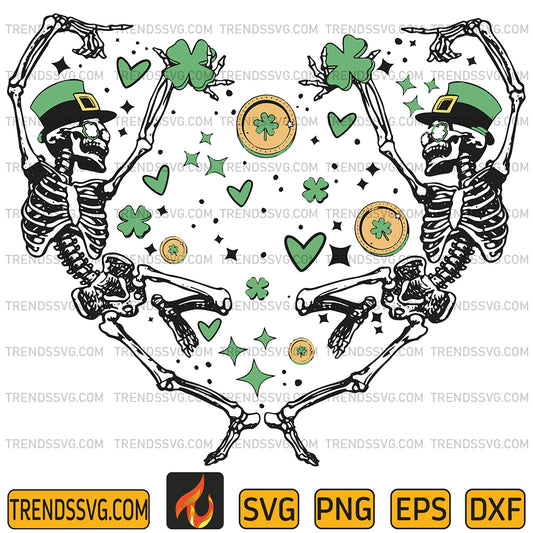 DancingSkeletonHeartStPatricksDaySvg