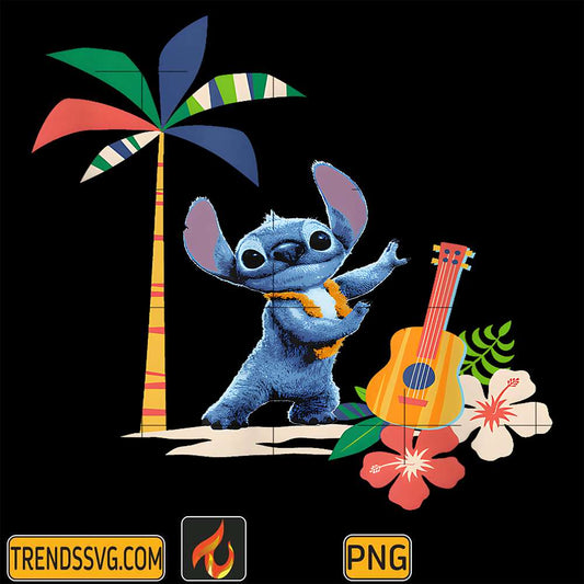 Disney-Lilo-Stitch-Hula-Dancing-Stitch-Floral-Png