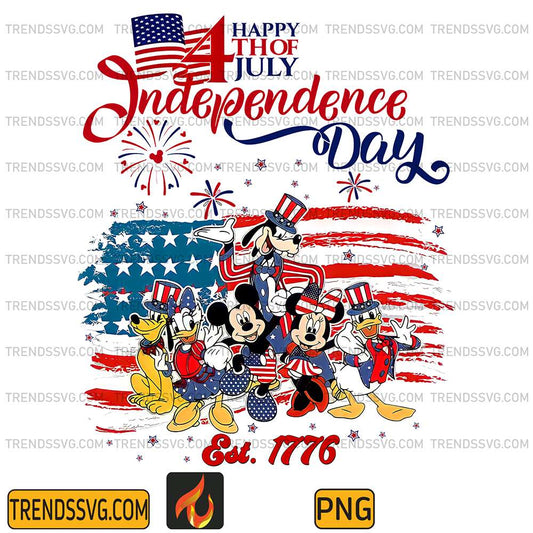 Disney-Mickey-And-Friends-Happy-Independence-Day-Est-1776-4th-Of-July-Png