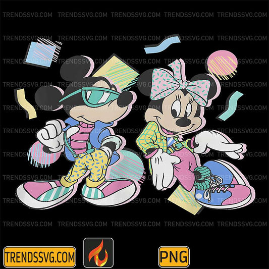 Disney-Mickey-And-Friends-Mickey-Minnie-Retro-80-s-Style-Png