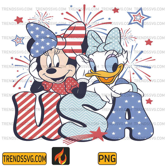 Disney-Minnie-And-Daisy-4th-Of-July-USA-Png