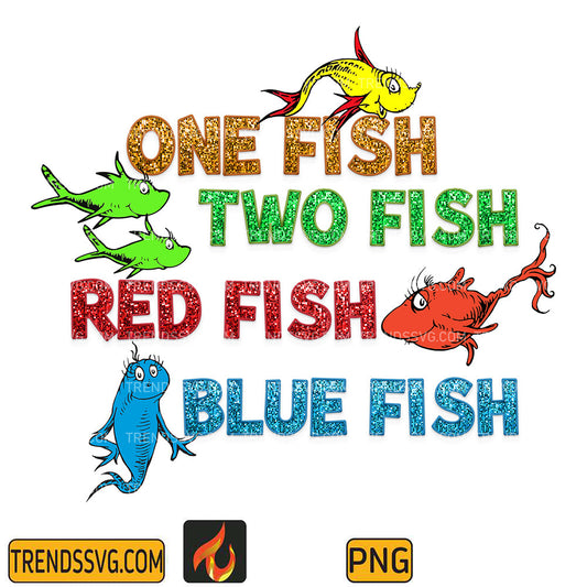 DrSeussOneFishTwoFishRedFishBlueFishGlitterPng