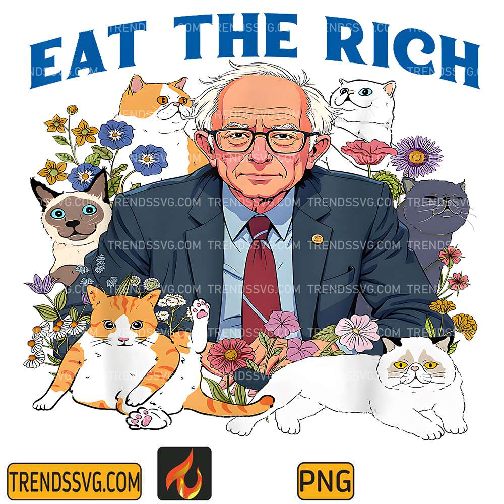 Eat-The-Rich-Bernie-Sanders-Floral-Cat-Resist-Against-Trump-Png