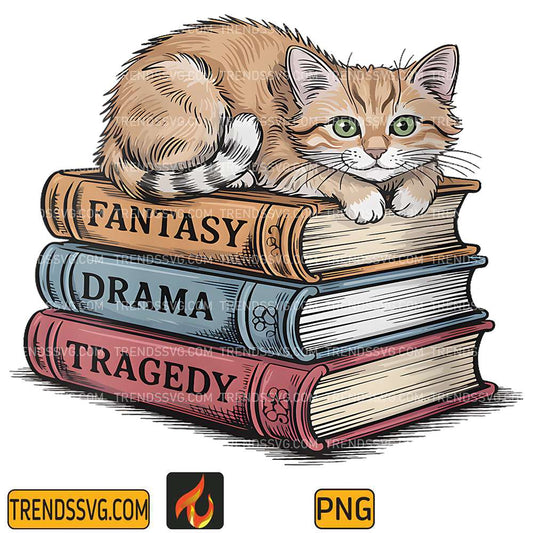 Fantasy-Drama-Tragedy-Cat-Book-Lover-Reading-Humor-Png